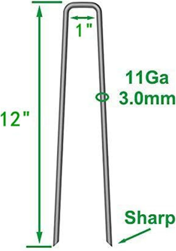 MySit 12" Garden Stakes Pins Landscape Staples 11Ga Tent Stakes 200Pack, Heavy Duty Galvanized Steel Metal Yard Stakes Ground Lawn Staples Fence Anchors for Weed Barrier Fabric