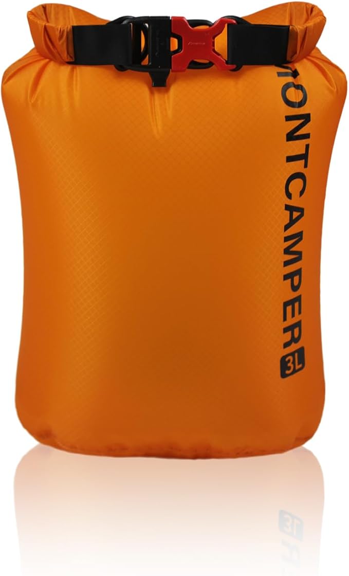 CORDURA Waterproof Dry Bag 3L – Heavy Duty IPX6 Roll Top Sack with Survival Whistle for Kayaking, Camping, Boating, Beach – Lightweight Dry Backpack (Orange)