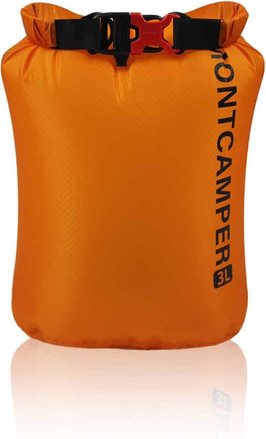 CORDURA Waterproof Dry Bag 3L – Heavy Duty IPX6 Roll Top Sack with Survival Whistle for Kayaking, Camping, Boating, Beach – Lightweight Dry Backpack (Orange)