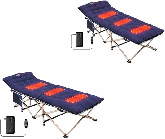 Nice C Heated Cot with Cushion, Heated Camping Cots, Folding Cots with Mattress for Adults, with Pillow, Carry Bag & Storage Pocket, Extra Wide Sturdy, Holds Up to 500 Lbs (2, Heated Mattress Navy)