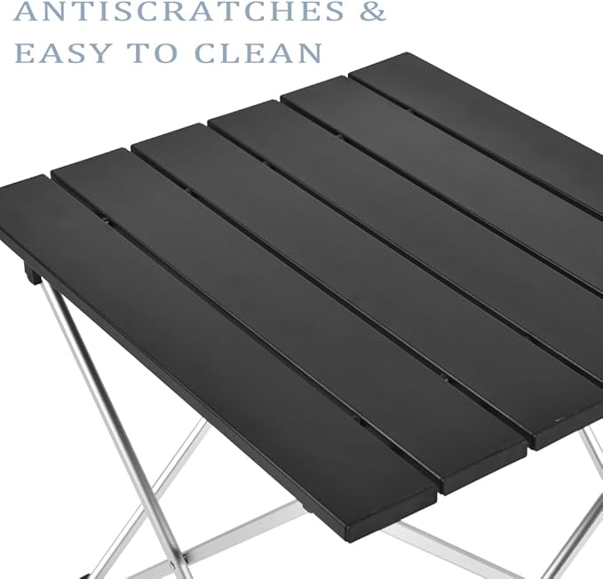 Tesouro Folding Camping Square Table with Carry Bag, Lightweight Aluminum Square Table for Outdoor, Camping, Picnic, Backyards, BBQ (Black, Large)