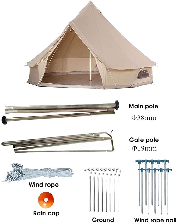 Bell Tent Indian Tent Diameter 3M/4M/5M/6M Cotton Canvas Waterproof Large Family Tents 4 Season Outdoors Yurt Bell Tent Glamping for Camping Beautiful Scenery