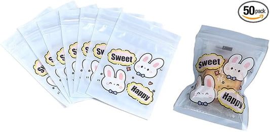 50 Pieces 7.5x11cm Small Cartoon Resealable Bags Cute PP Bag For Jewelry Packaging Bags Premium Adorable Anime Gift Bag (Blue rabbit)