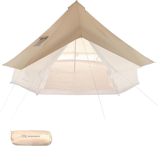 Bell Tent Rain Cover Protector with Stove Jack and Roof Vents for Camping,Waterproof,PU5000,Glamping Bell Tent Rain Fly with Stove Jack,4 Season,(Beige, for 16.5ft(5m) Size)