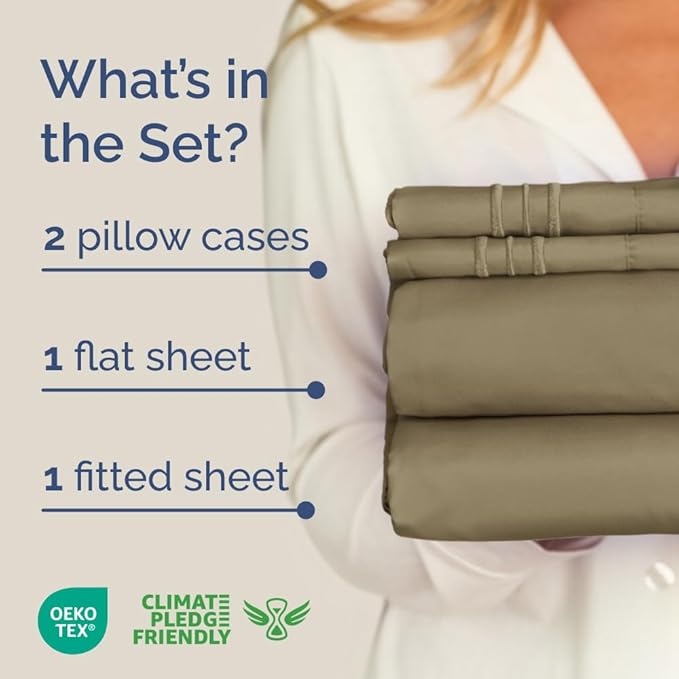 Full XL Bed Sheet - 4 Piece Full XL Bed Sheets Set - Soft, Breathable & Cooling - Hotel Luxury Bedding for Women, Men, Kids, Teens, Boys & Girls - Deep Pockets, Comfy, Fade and Wrinkle Free - Khaki