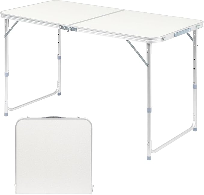 3.0 Ft Folding Portable Camping Table with Adjustable Height Aluminum Legs for Kitchen, BBQ, Dining, Picnic, Cooking, Beach, Garden, Party, Traval, Party, 4-6 People