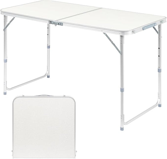 3.0 Ft Folding Portable Camping Table with Adjustable Height Aluminum Legs for Kitchen, BBQ, Dining, Picnic, Cooking, Beach, Garden, Party, Traval, Party, 4-6 People