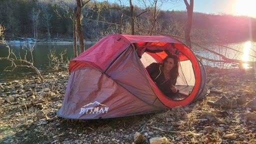 AirBedz Pittman Outdoors PPI-POPUP2X Instant Set-up 2 Person Pop-up Tent with Large Mesh Window, 7.55'x3.94'x3.2' (Height), Red