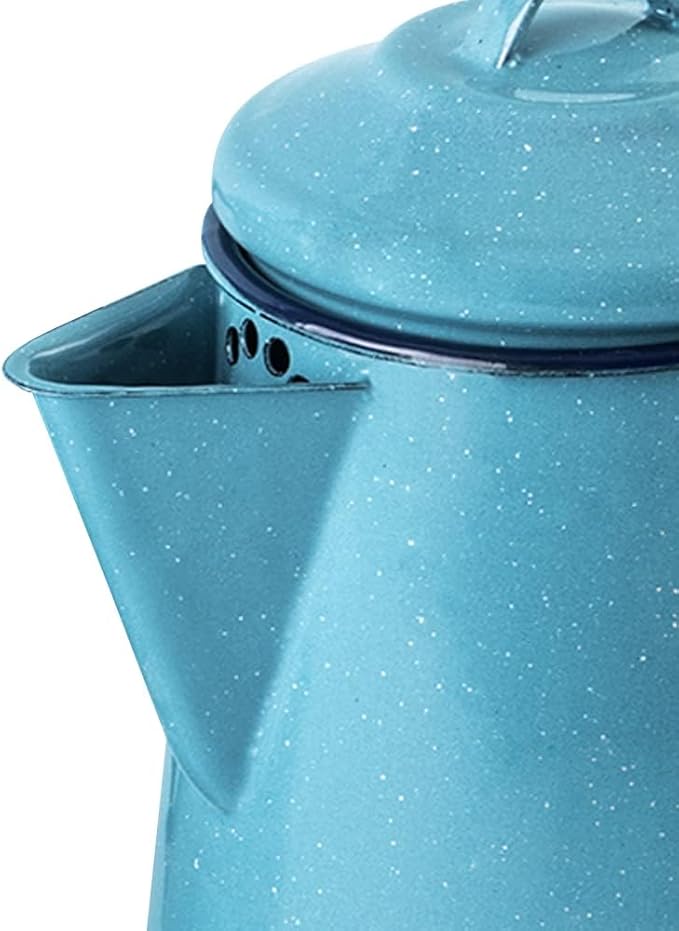 Cinsa Enamelware Coffee Pot (Turquoise Color) - 8 Cups - Camping Essentials - Hot Water for Coffee and Tea - Light and Resistant