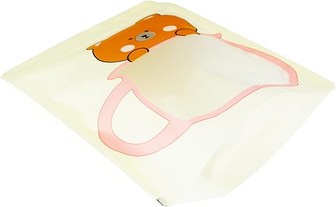 QQ Studio 100 Animal Designed Snack Bags, Plastic Bakery Bags, Cute Favor Bags for Snacks, Pastel Cookie Bags with Window, Zipper Seal Treat Storage Bags (5 Inch x 7 Inch, Yellow Bear)