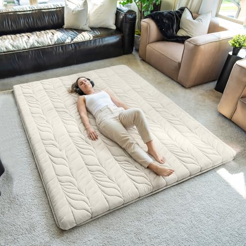 ZonLi Japanese Floor Mattress Futon Mattress Twin Size, 6" Thicken Roll Up Tatami Mat 100% Cotton Washable Cover, Portable & Foldable Floor Bed Mattress for Sleeping, Dormitory, Adult Kids, Khaki