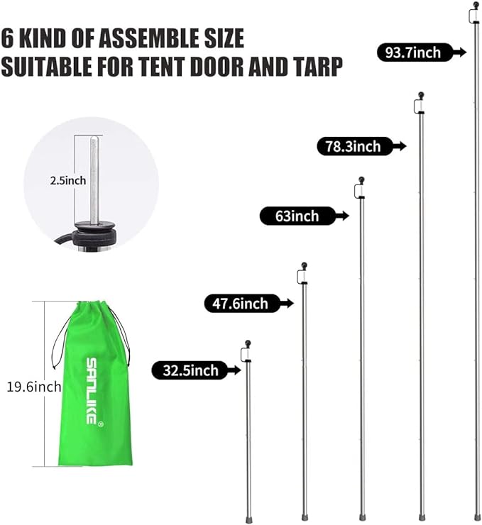 SANLIKE Tarp Poles Adjustable Tent Poles for Tarps Thickened Heavy Duty for Outdoor Canopy Shelter Awning Replacement 12pc Rods- 95in Set of 2 Canopy Poles