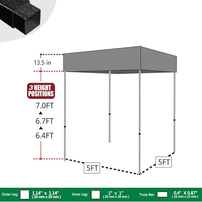 Eurmax USA Printed 5x5 Flat Top Pop Up Canopy Tent Commercial Instant Canopies with Heavy Duty Roller Bag,Bonus 4 Sand Weights Bags (Black with Screen Window)