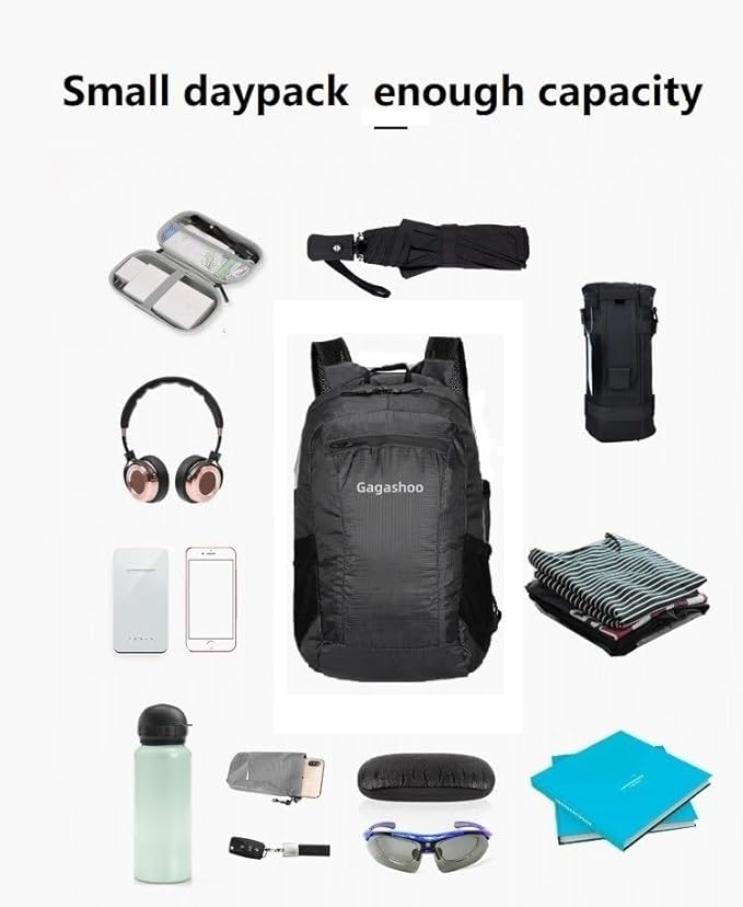 Small Foldable Hiking Daypack Packble Skin Casual Backpack Camping Cycling Travel Outdoor Day Bags Useful (Black)