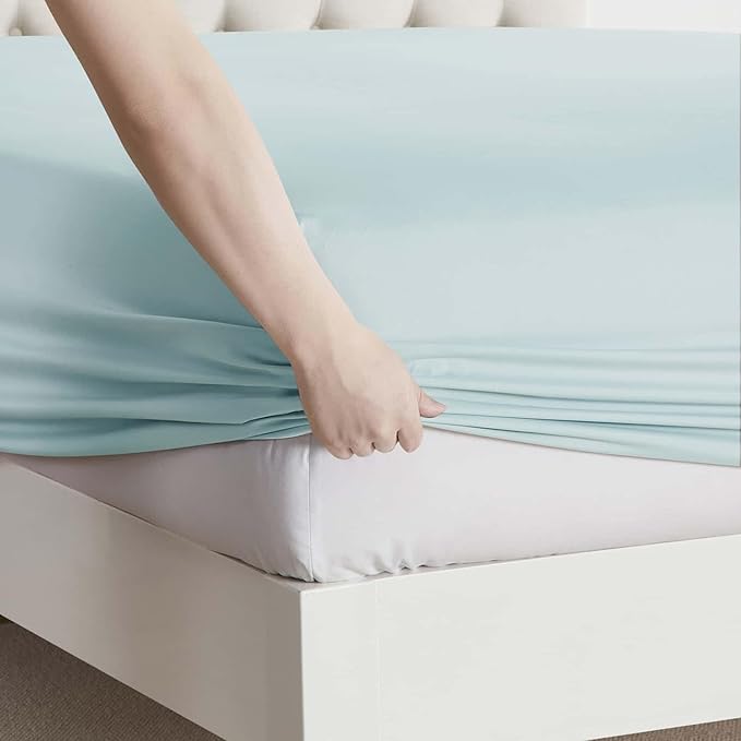 Clara Clark Twin Sheets, 5 Piece Set - Hotel Luxury Sheets for Twin Size Bed, Super Soft Bedding Set, Twin Size, Aqua Light Blue