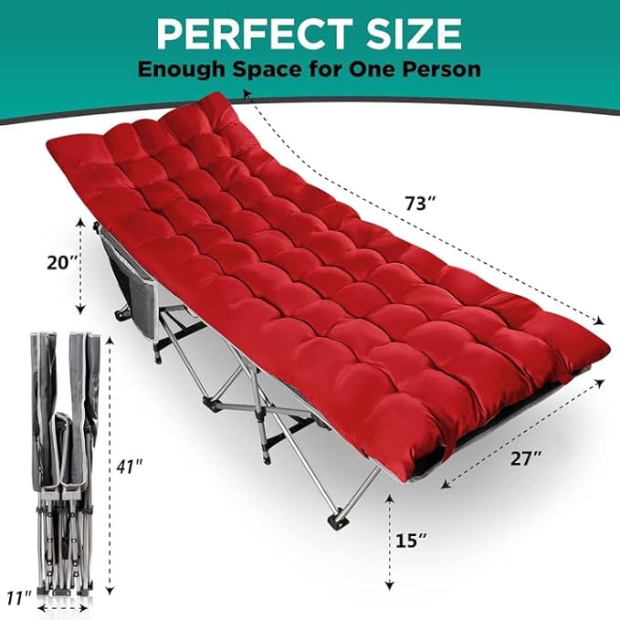 ZONETECH Folding Outdoor Camping Travel Cot and Cot Pad - Premium Quality Lightweight Portable Heavy Duty Adult & Kids Travel with Large Pocket and Cushion