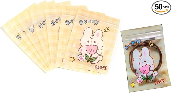 50 Pieces 7.5x11cm Small Cartoon Resealable Bags Cute PP Bag For Jewelry Packaging Bags Premium Adorable Anime Gift Bag (Yellow rabbit)