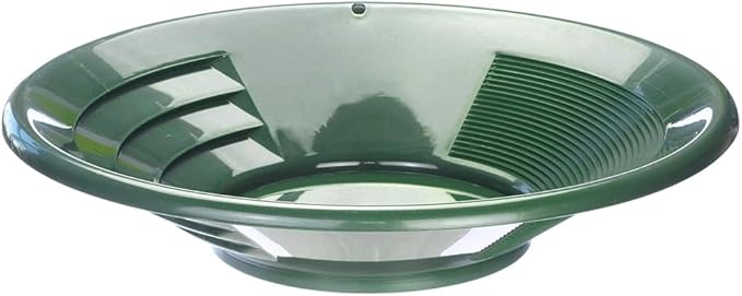 SE 14 Inch Gold Panning Pan - Dual Riffles for Easier Mining and Prospecting, Green