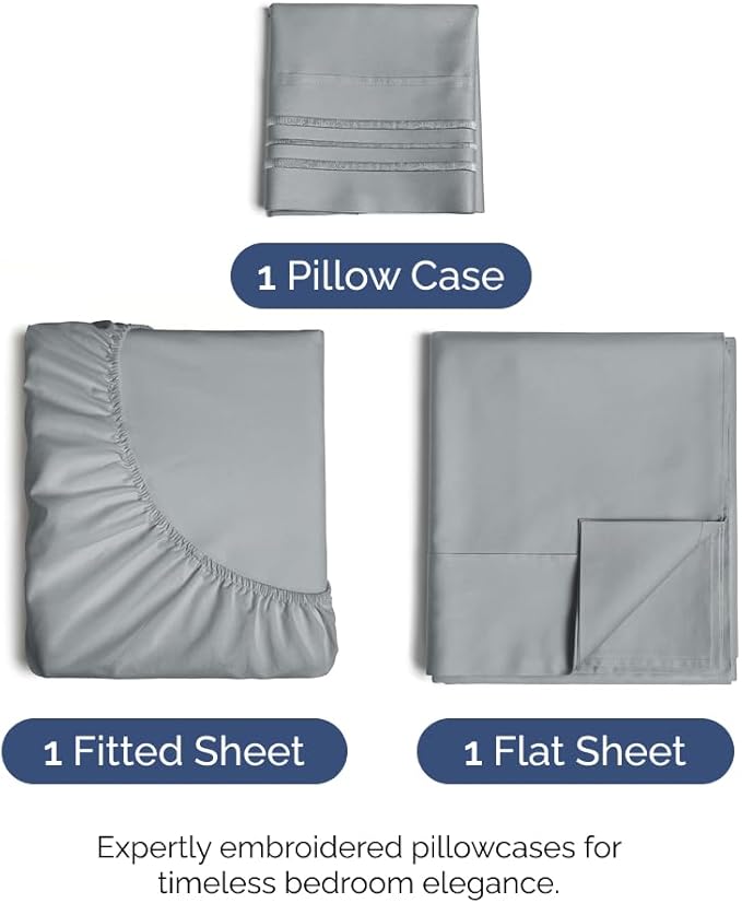 Twin XL Size 3 Piece Sheet Set - Comfy Breathable & Cooling Bed Sheets Set - Hotel Luxury Bedding for Women, Men, Kids, Teens, Boys & Girls - Deep Pockets, Soft, Wrinkle Free - Oeko-Tex - Steel Blue