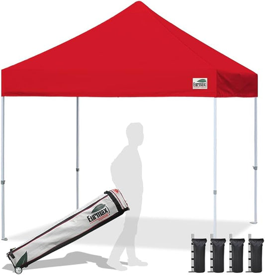 Eurmax USA Standard 10x10ft Patio Pop Up Canopy Tent for Outdoor Events Commercial Instant Canopies with Heavy Duty Roller Bag,Bonus 4 Canopy Sand Bags (Red)