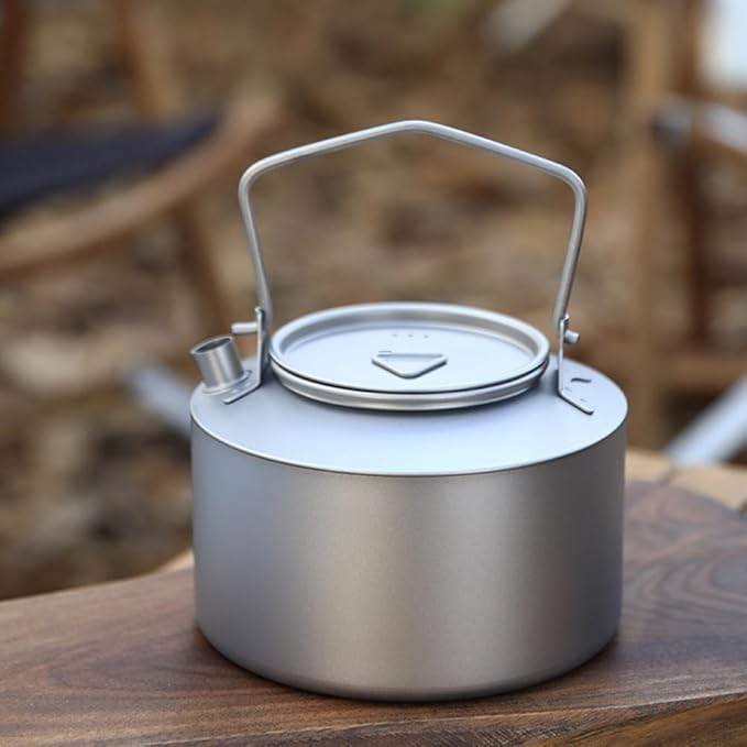 Ultralight Titanium Tea Kettle 980ml Collapsible Handle Camping Coffee Pot Compact Hiking Teapot For Outdoor Cooking Backpacking Travel Fast Boiling Rustproof(Frosted style)