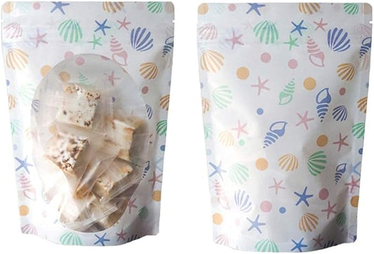 100 Pieces Resealable Cartoon Stand Up Plastic Smell Proof Zip Lock Packaging Bags for Food Storage Package Pouches (Color Conch Starfish,6.3x9.1 Inch)