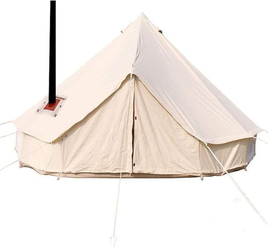 4 Season Waterproof Large Family Camping Cotton Canvas Bell Tent Beige Glamping Tent with Roof Stove Jack Hole and Electric Cable Hole (Diameter: 7M-22.97ft)