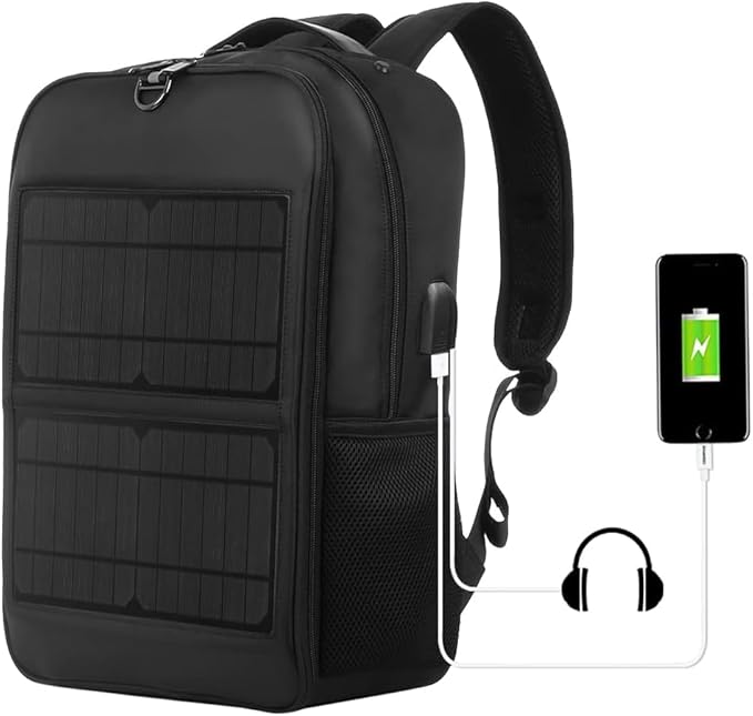 TOZLU 5V 14W Solar Panel Power Backpack Large capacity Laptop Bag with Handle USB Charging Port Nylon Outdoor Backpack for Hiking, Biking, Running Outdoors sport