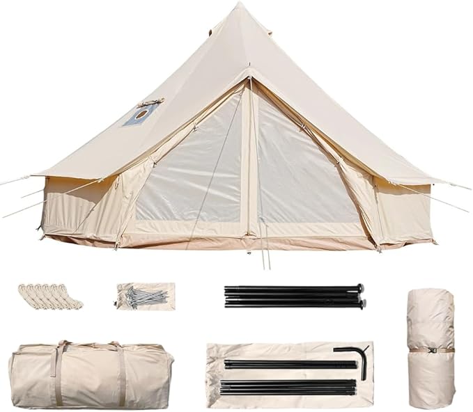 Trend Tents Standard Bell Tent – 200GSM Poly-Cotton Canvas, Stove Jack, Sewn-in Groundsheet, Galvanized Steel Poles, Waterproof & UV-Resistant, 3-Season, Available in 3M / 4M / 5M / 6M