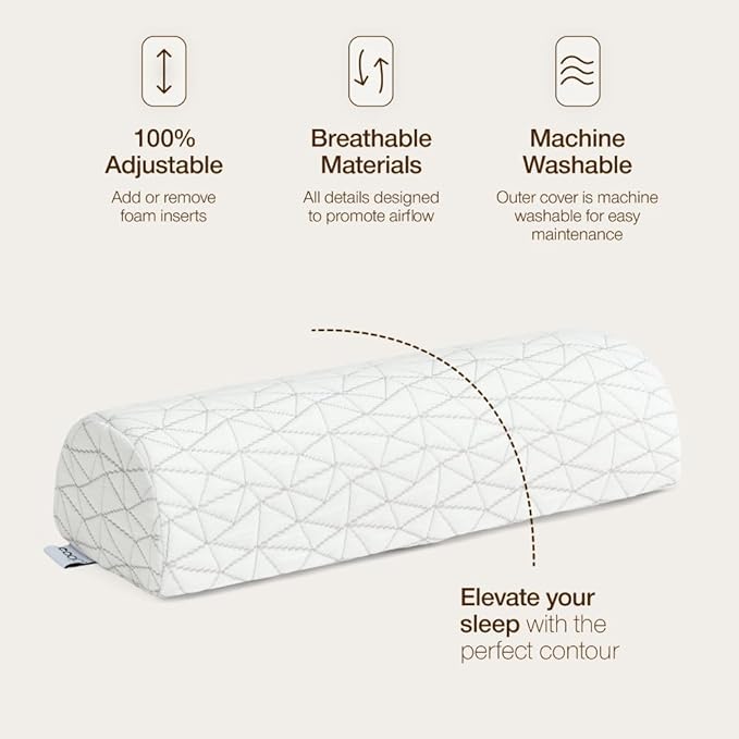 Coop Home Goods Four Position Adjustable Support Pillow, 21 x 8 Half-Moon Shape with Memory Foam Insert, Wedge Pillow for Knee, Leg, Neck, Lumbar and Pressure Points Support