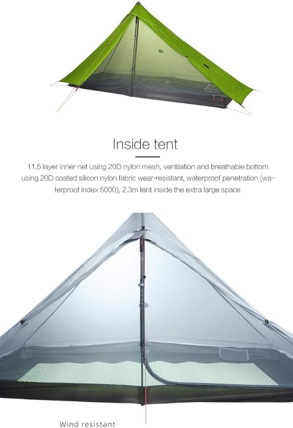 3F UL GEAR Lanshan 1 pro Tent, Outdoor 1 Person Ultralight Camping Tent, 3 Season Professional 20D Silnylon Rodless Camping Tent, Waterproof Backpacking Tent for Camping, Hiking, Trekking(Gray)