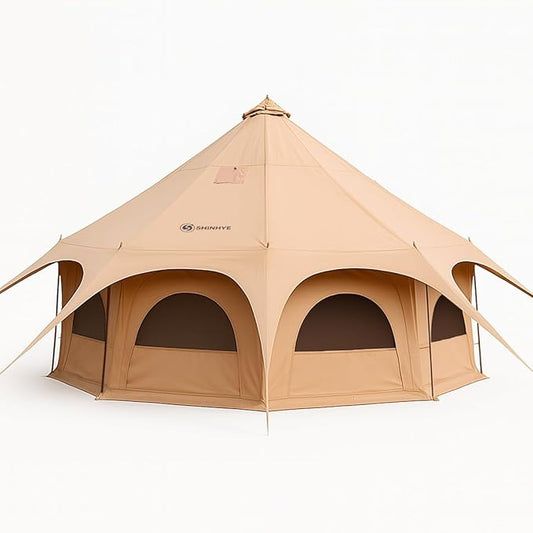 ShinHye 16.4ft Bell Tent for Glamping & Camping – Waterproof Canvas with Stove Jack, Removable Floor & 8 Mesh Windows (Fits 6-8 People)