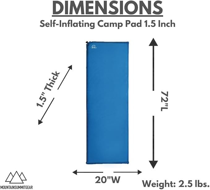 MOUNTAIN SUMMIT GEAR Self-Inflating Camp Pad - 1.5 Inches Thick (Air Mattress Camping Accessory Made by Caddis Sports)