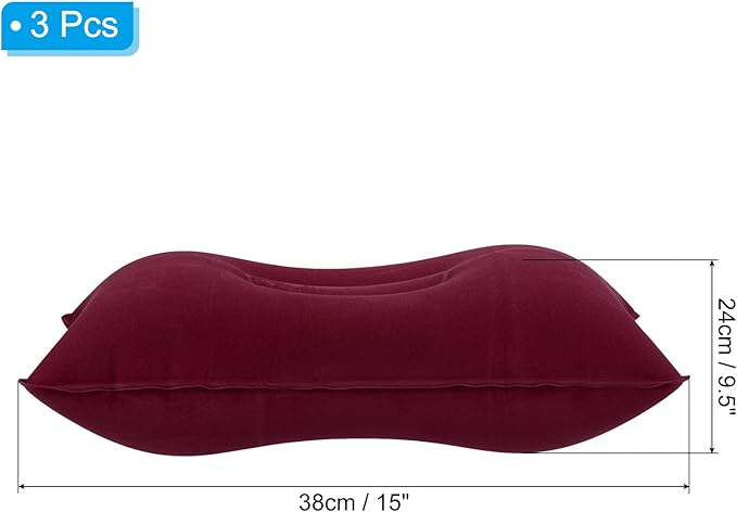 PATIKIL Inflatable Pillow, 3 Pack Squared Ultralight Camping Travel Pillow Desk Rest Neck Support for Hiking Backpacking Office, Wine Red