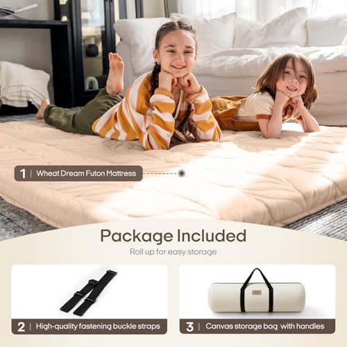 ZonLi Japanese Floor Mattress Futon Mattress Queen Size, Thicken Roll Up Tatami Mat w/ 100% Cotton Washable Cover, Portable & Foldable Floor Bed Mattress for Sleeping, Dormitory, Adult Kids, Coffee