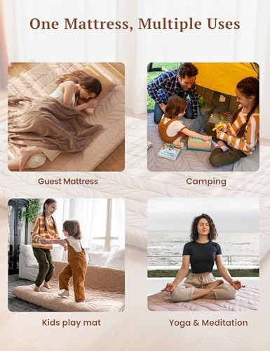 ZonLi Japanese Floor Mattress Futon Mattress Full Size, 4" Thicken Roll Up Tatami Mat 100% Cotton Washable Cover, Portable & Foldable Floor Bed Mattress for Sleeping, Dormitory, Adult Kids, Coffee