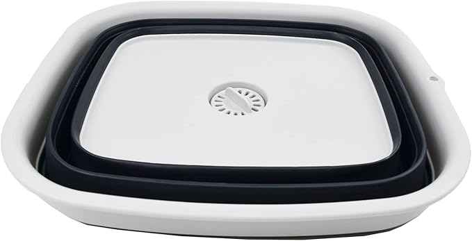 SAMMART 15L (3.9 Gallon) Collapsible Dishpan with Draining Plug - Foldable Washing Basin - Portable Dish Washing Tub - Camping & Space Saving Kitchen Storage Tray (Grey/Slate Grey)