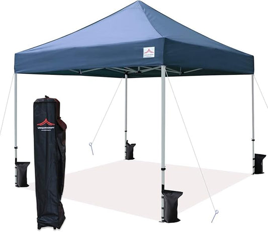 10'x10' Pop Up Canopy Tent Commercial Instant Shelter with Heavy Duty Roller Bag, 4 Canopy Sand Bags, 10x10 FT Navy Blue