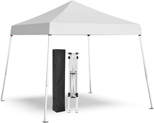Pop-up Canopy Tent,Portable Outdoor Canopy for Parties Camping,Slant Legs Folding Tent,Sports Shelter,Beach Tent,Base 10x10 Top 8x8,3 Adjustable Height(White)