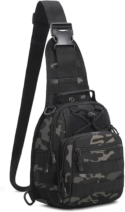 Viriber Tactical Backpack, Waterproof Military Cross-body Molle Sling Shoulder Backpack Chest Bag for Outdoor Every Day Carry Black Camo