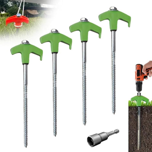 8" Screw in Tent Stakes - Ground Anchors Screw in, 2024 Upgraded Drillable Tent Stakes, Heavy Duty Metal Stake Ground Anchor Peg Threaded Tent Spikes with 1 Hex Head Driver