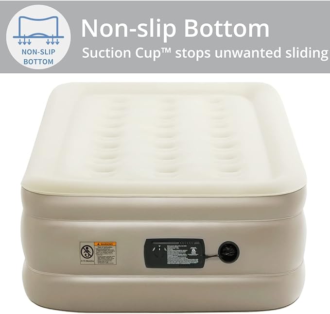 Simpli Comfy 18" Raised Twin Inflatable Air Mattress with Built-in AC Pump, Fast Self-Inflating Blow Up Air Bed with Waterproof Top for Home, Travel, Camping 75” x 40” x 18"