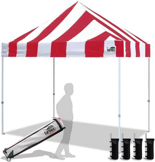 Eurmax USA Standard 10x10ft Patio Pop Up Canopy Tent for Outdoor Events Commercial Instant Canopies with Heavy Duty Roller Bag,Bonus 4 Canopy Sand Bags (Stripe Red)