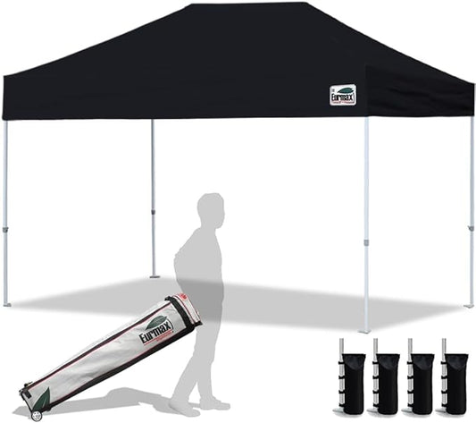 Eurmax USA 8'x12' Pop Up Canopy Tent Commercial Instant Canopies with Heavy Duty Roller Bag,Bonus 4 Sand Weights Bags (Black)