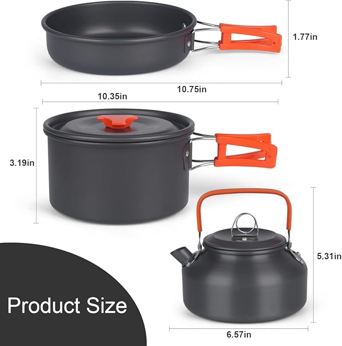 Bisgear Camping Cookware Kettle Mess Kit - Camping Cooking Set Stainless Steel 18/8 Plates Cups with Lids &Sleeves Cutlery - Camping Pots and Pans Set - Backpacking Gear Camp Accessories Equipment