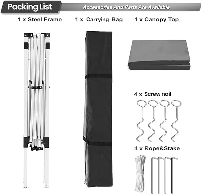 Pop-up Canopy Tent,Portable Outdoor Canopy for Parties Camping,Slant Legs Folding Tent,Sports Shelter,Beach Tent,Base 10x10 Top 8x8,3 Adjustable Height(Grey)