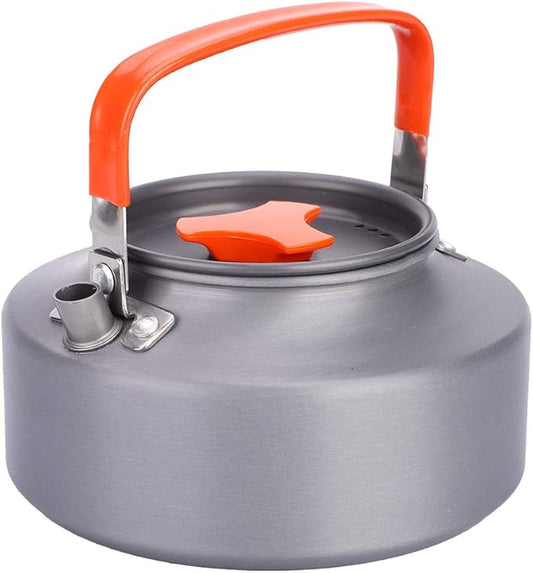 Aluminum Teapot 37oz, Coffee and Tea Kettle with Folding Handle, Portable Pot for Camping, Hiking and Kitchen Use, Black Handle (Orange handle)