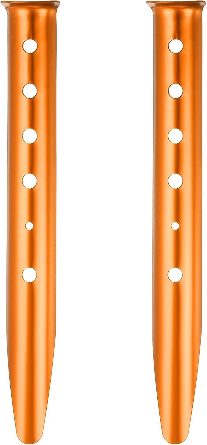 PATIKIL Aluminum Tent Stakes, 2 Pack Metal Camping Ground Pegs Camping Accessories Sand Stakes with 6 Holes for Tents Hammocks and Canopy, Orange