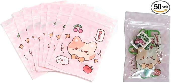 50 Pieces 7.5x11cm Small Cartoon Resealable Bags Cute PP Bag For Jewelry Packaging Bags Premium Adorable Anime Gift Bag (Pink dog)