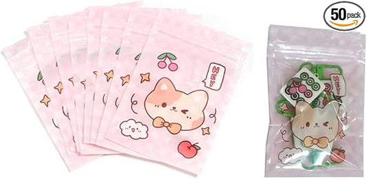 50 Pieces 7.5x11cm Small Cartoon Resealable Bags Cute PP Bag For Jewelry Packaging Bags Premium Adorable Anime Gift Bag (Pink dog)